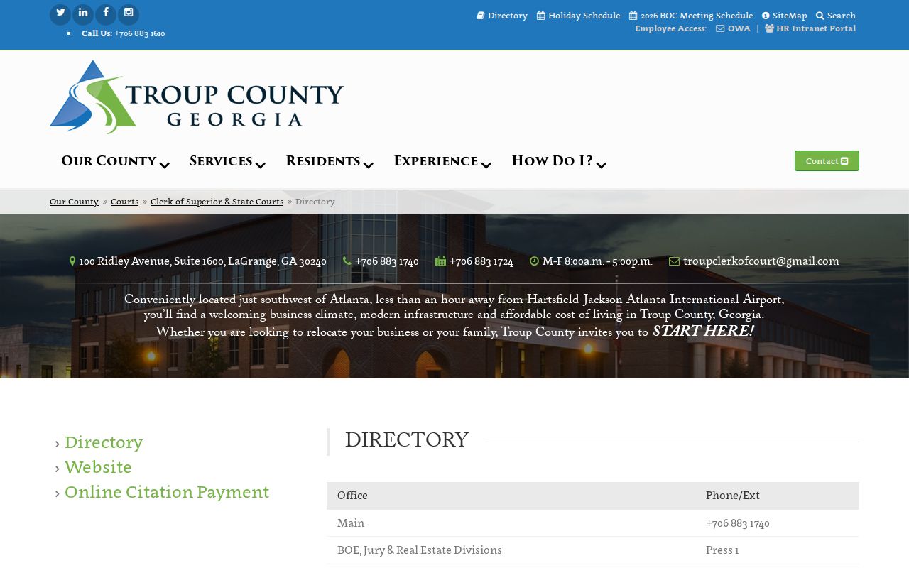 Troup County court docket clerk directory