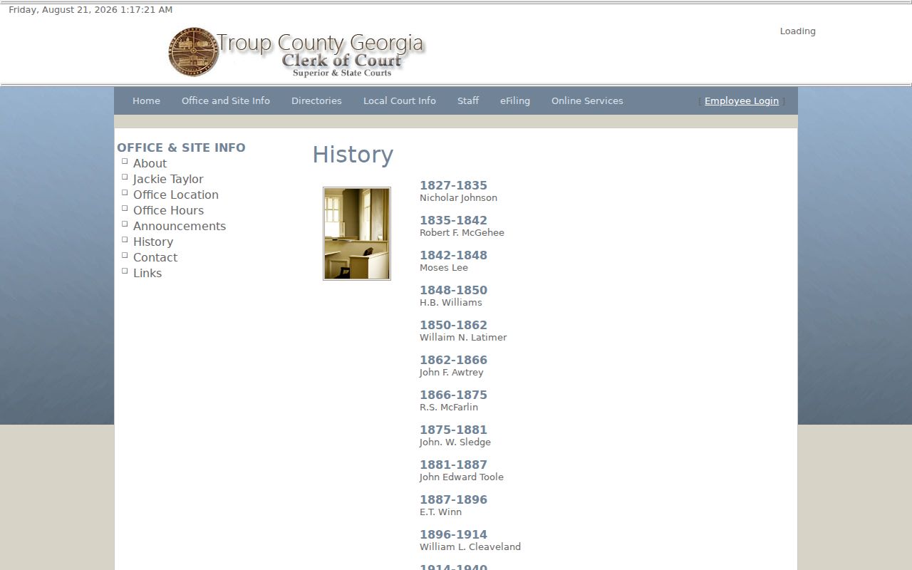 Troup County court docket clerk history