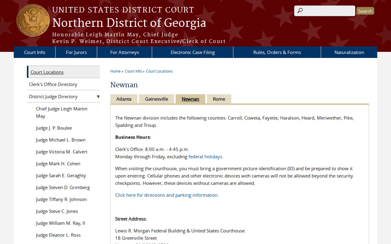 Troup County case search Newnan federal courthouse route