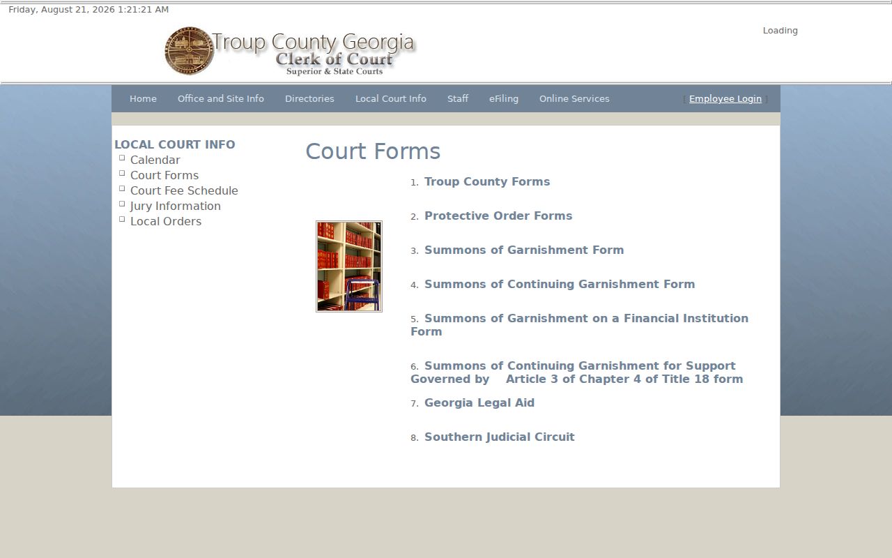 Troup County civil court docket forms index