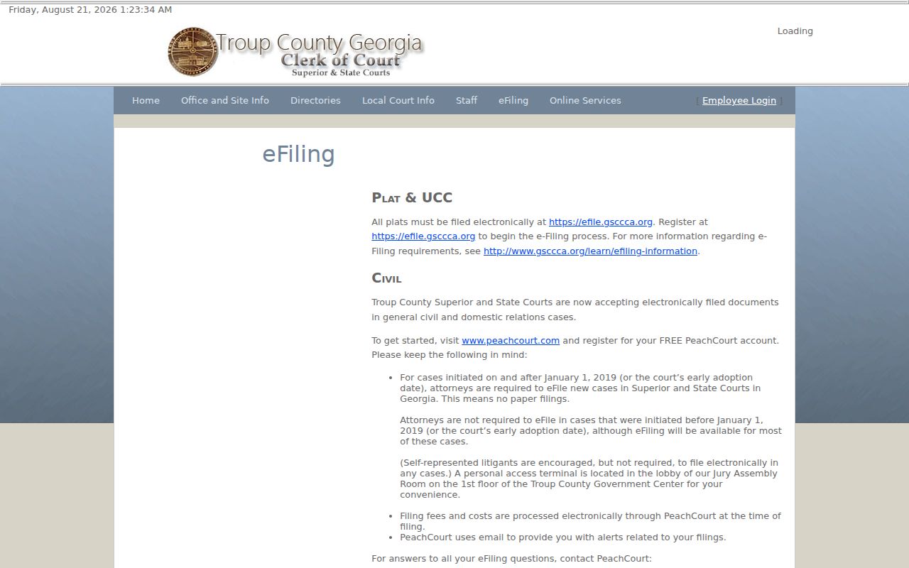 Troup County civil court docket e-filing information