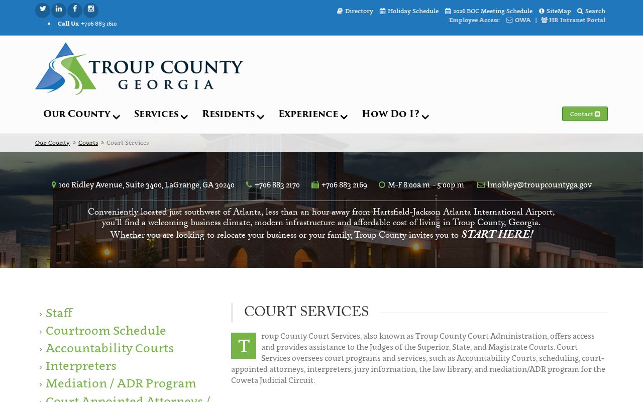 Troup County court schedule and Court Services information