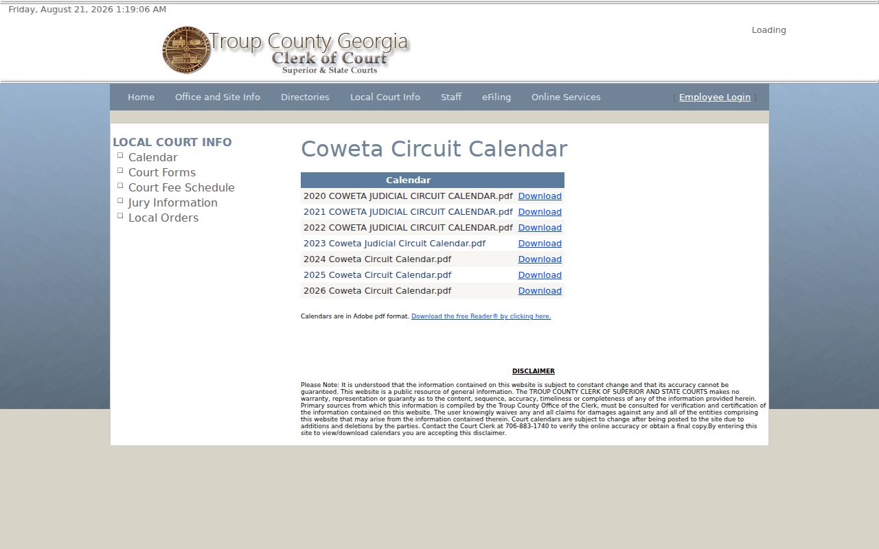 Troup County court schedule in Coweta Circuit archive