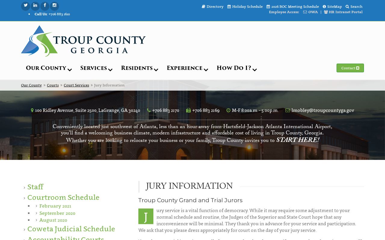 Troup County court schedule jury assembly information