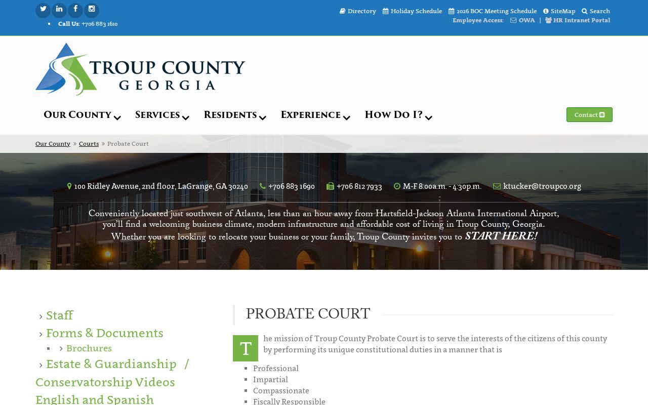 Troup County court case records Probate Court jurisdiction and contact
