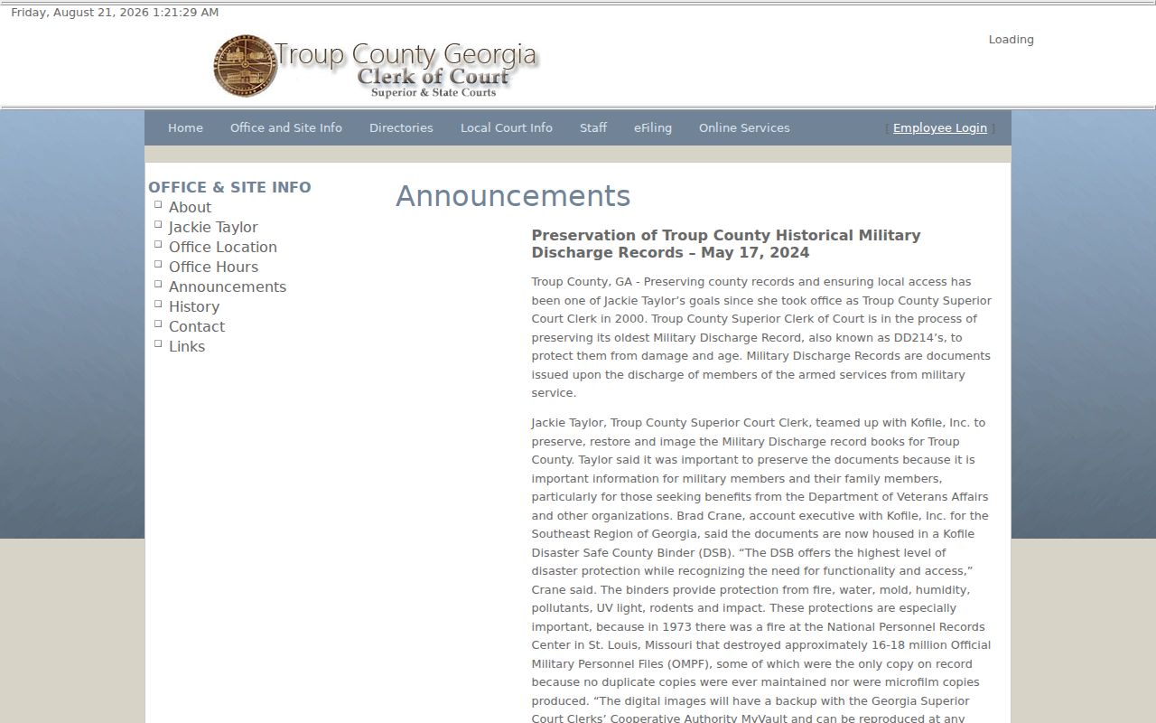 Troup County criminal docket clerk announcements