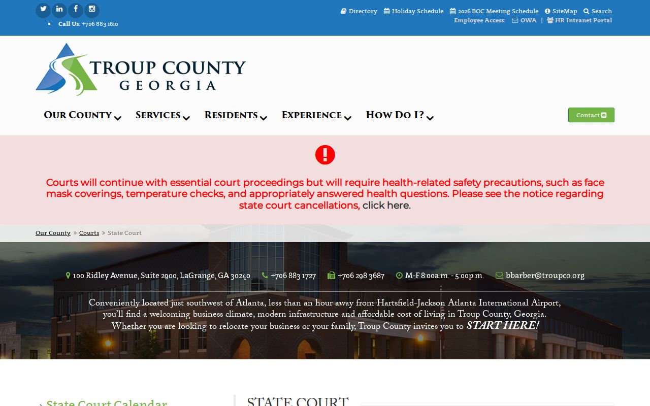 Troup County traffic court records State Court jurisdiction and contact
